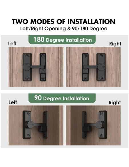 Cerradura Deslizante de Puerta Mixizigoz 90/180 Grados Zinc Negro