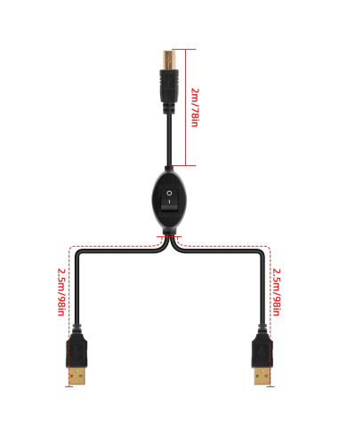Cable Divisor USB 2 en 1 RIIEYOCA 4.5M con Interruptor