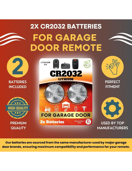 Baterías CR2032 de Litio - Paquete de 2 para Abridores de Garaje