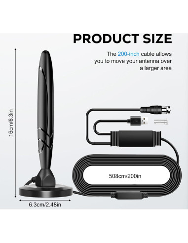 Antena HDTV Amplificada Interior Genérico 1080p 4K 6.1m