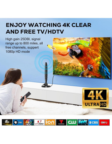 Antena HDTV Amplificada Interior Genérico 1080p 4K 6.1m