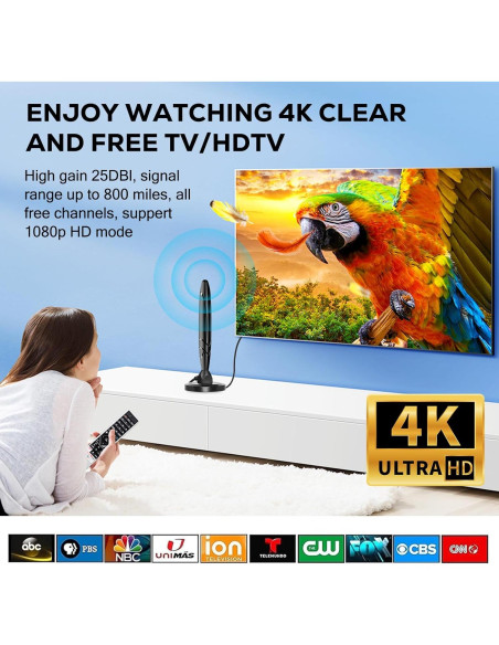 Antena HDTV Amplificada Interior Genérico 1080p 4K 6.1m