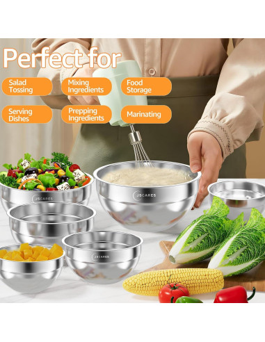 Juego de Tazones de Mezcla JSCARES 9 Piezas Acero Inoxidable