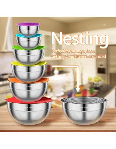 Juego de Tazones de Mezcla JSCARES 9 Piezas Acero Inoxidable