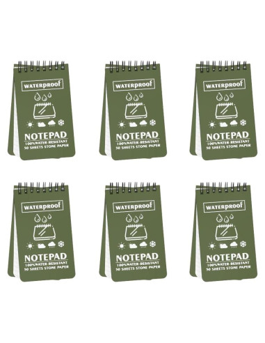 Paquete de 6 Cuadernos Impermeables Geluode A7 Verde 100 Páginas