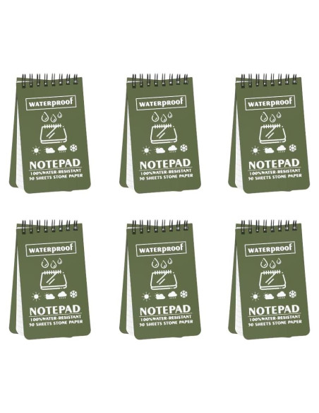 Paquete de 6 Cuadernos Impermeables Geluode A7 Verde 100 Páginas