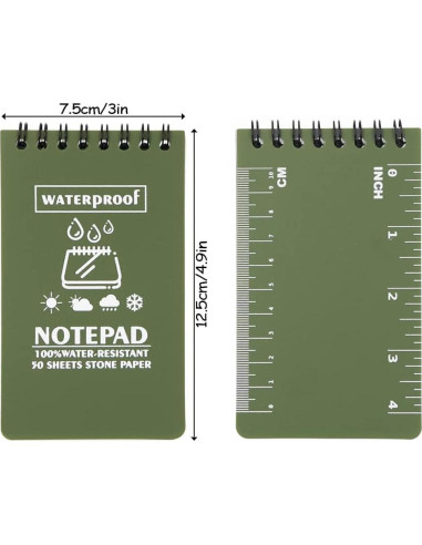 Paquete de 6 Cuadernos Impermeables Geluode A7 Verde 100 Páginas