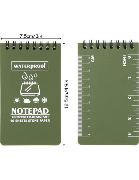 Paquete de 6 Cuadernos Impermeables Geluode A7 Verde 100 Páginas