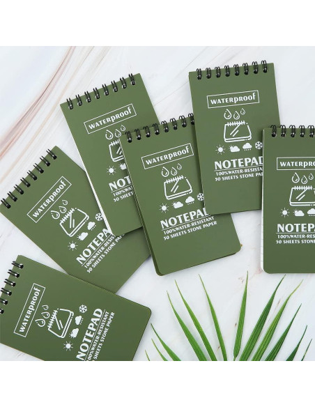 Paquete de 6 Cuadernos Impermeables Geluode A7 Verde 100 Páginas