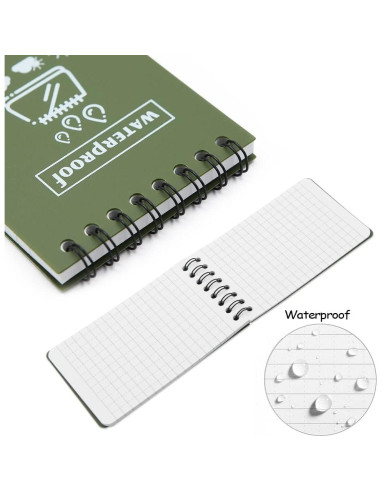 Paquete de 6 Cuadernos Impermeables Geluode A7 Verde 100 Páginas