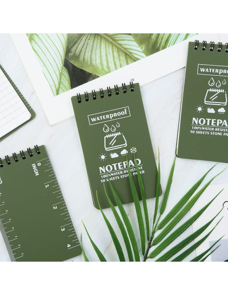 Paquete de 6 Cuadernos Impermeables Geluode A7 Verde 100 Páginas