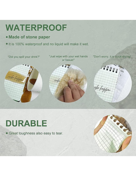 Paquete de 6 Cuadernos Impermeables Geluode A7 Verde 100 Páginas