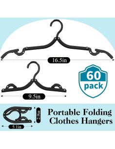 60 Perchas de Viaje Plegables Teenyyou - Portátiles Negros 2