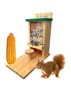 Comedero para Ardillas de Madera LENEDI con Soporte y Taburete