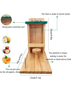 Comedero para Ardillas de Madera LENEDI con Soporte y Taburete 2