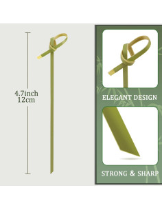 100 Palillos de Bambú Natural 11.94 cm KTOJOY para Aperitivos 2