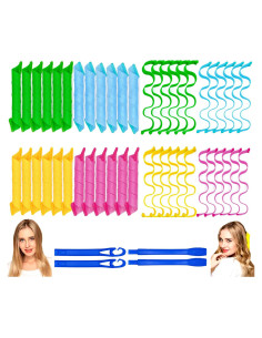 48 Rulos para Cabello Sin Calor Nerjan 30 cm - Espiral y Onda