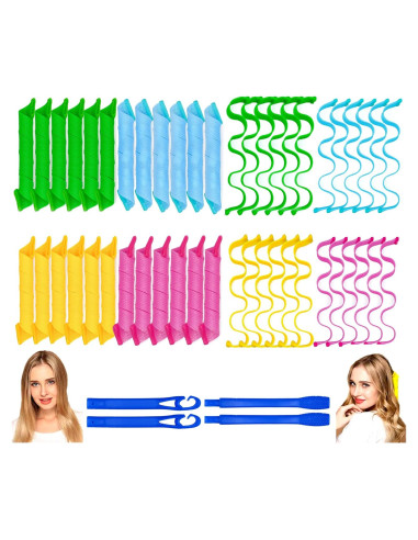 48 Rulos para Cabello Sin Calor Nerjan 30 cm - Espiral y Onda