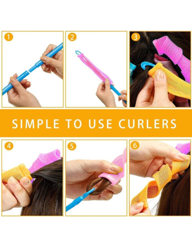 48 Rulos para Cabello Sin Calor Nerjan 30 cm - Espiral y Onda