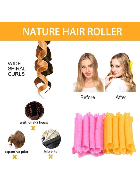 48 Rulos para Cabello Sin Calor Nerjan 30 cm - Espiral y Onda