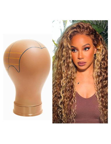 Cabeza de Maniquí 22" para Pelucas con Líneas Guía - Duradera