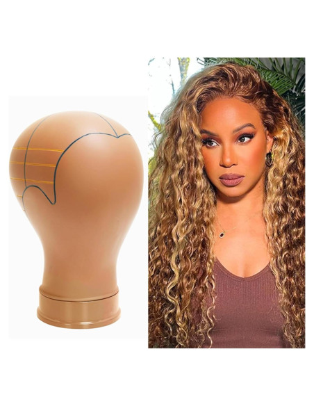 Cabeza de Maniquí 22" para Pelucas con Líneas Guía - Duradera