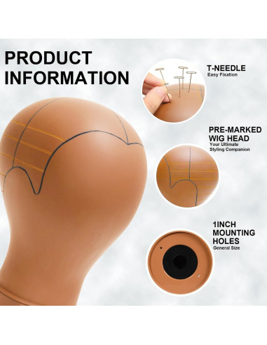 Cabeza de Maniquí 22" para Pelucas con Líneas Guía - Duradera