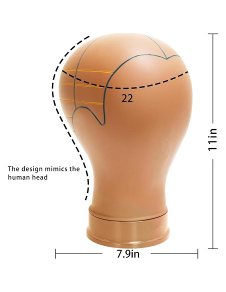 Cabeza de Maniquí 22" para Pelucas con Líneas Guía - Duradera