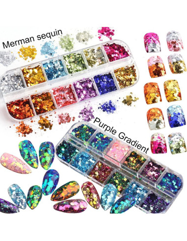 Kit de Purpurina Holográfica UARUOGP 2 Cajas 24 Colores Uñas