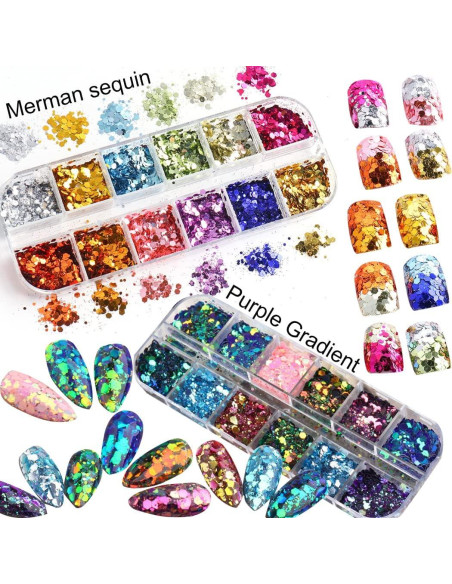 Kit de Purpurina Holográfica UARUOGP 2 Cajas 24 Colores Uñas