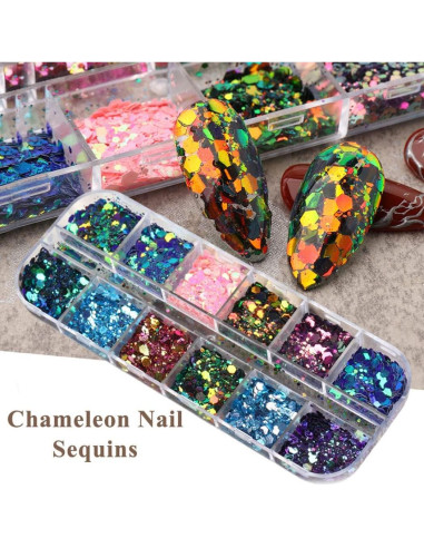 Kit de Purpurina Holográfica UARUOGP 2 Cajas 24 Colores Uñas