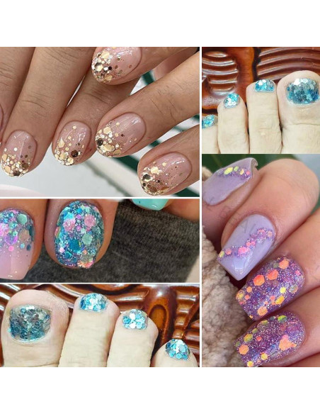 Kit de Purpurina Holográfica UARUOGP 2 Cajas 24 Colores Uñas