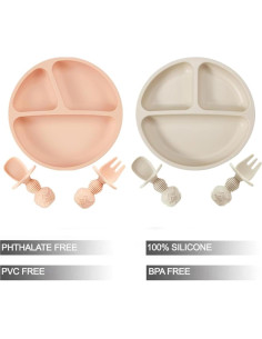 Set de Alimentación para Bebés PandaEar - 2 Platos Silicona Rosa 2