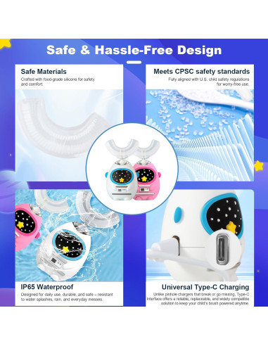 Cepillo de Dientes Eléctrico U Niños FanHwaDaiMung Rosa 3 Modos