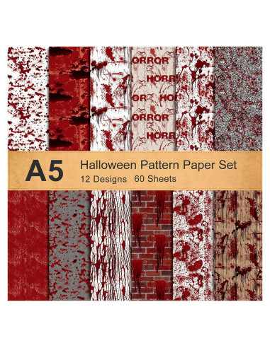 Set de Papel de Patrón de Halloween Whaline 60 Hojas A5