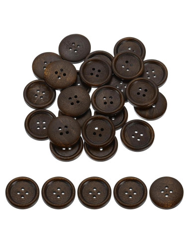 50 Botones de Madera 25mm uxcell 4 Agujeros Marrón Oscuro