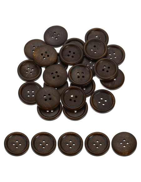 50 Botones de Madera 25mm uxcell 4 Agujeros Marrón Oscuro