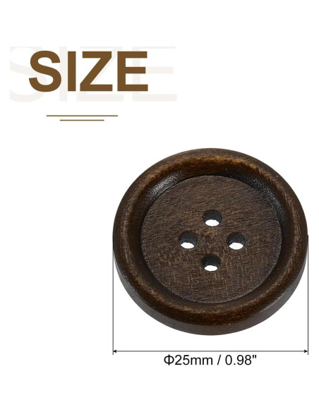 50 Botones de Madera 25mm uxcell 4 Agujeros Marrón Oscuro