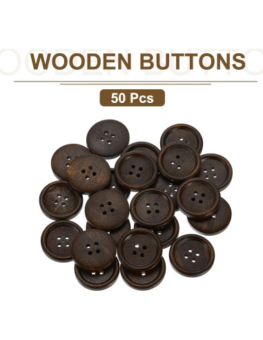 50 Botones de Madera 25mm uxcell 4 Agujeros Marrón Oscuro