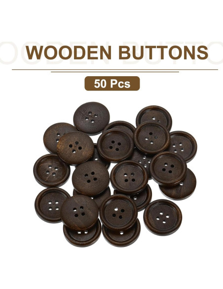 50 Botones de Madera 25mm uxcell 4 Agujeros Marrón Oscuro