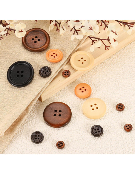 50 Botones de Madera 25mm uxcell 4 Agujeros Marrón Oscuro