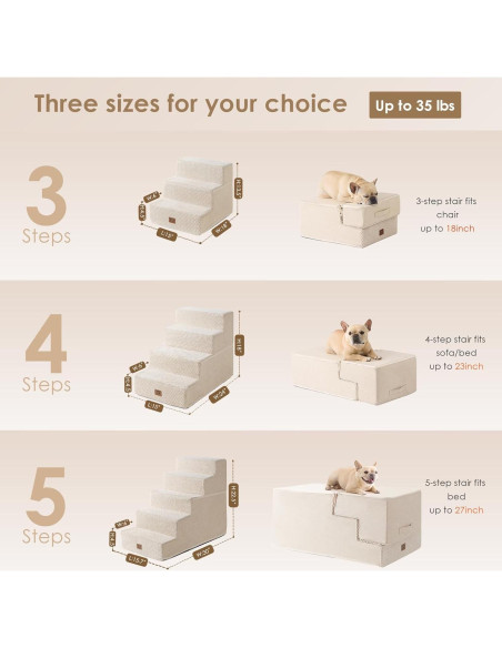 Escalera para Perros EHEYCIGA 3 Pasos Beige 34.3 cm Antideslizante
