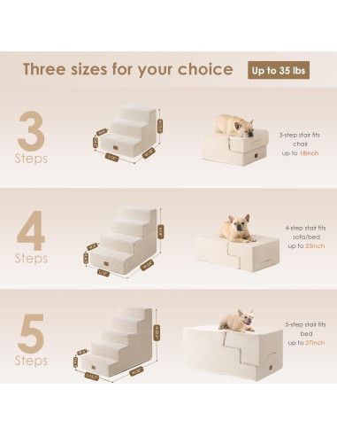 Escalera para Perros EHEYCIGA 3 Pasos Beige 34.3 cm Antideslizante