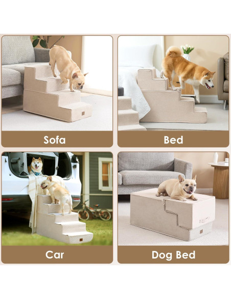 Escalera para Perros EHEYCIGA 3 Pasos Beige 34.3 cm Antideslizante