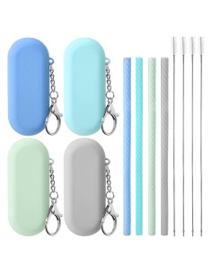 Juego de Pajitas de Silicona Reutilizables Meanplan 4 Piezas