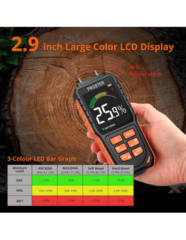 Medidor de Humedad Recargable Proster PST276 - Pantalla Color