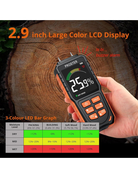 Medidor de Humedad Recargable Proster PST276 - Pantalla Color