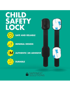 Candados a Prueba de Niños SAFENEST - Paquete de 5 Negro con Adhesivo 3M 2