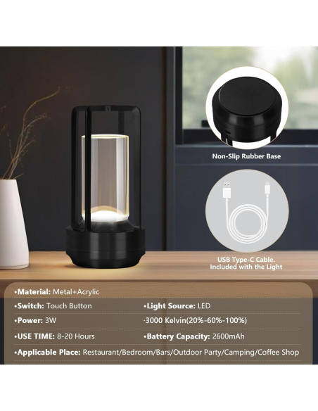 Lámpara de Mesa LED Inalámbrica Baishezhuan A-1 Negra