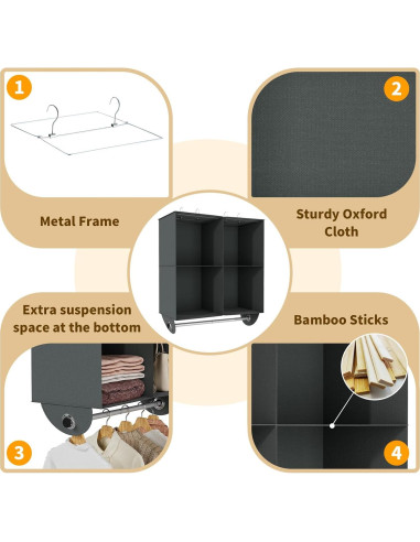 Organizador Colgante de Closet YOUDENOVA 4 Estantes Gris Oscuro